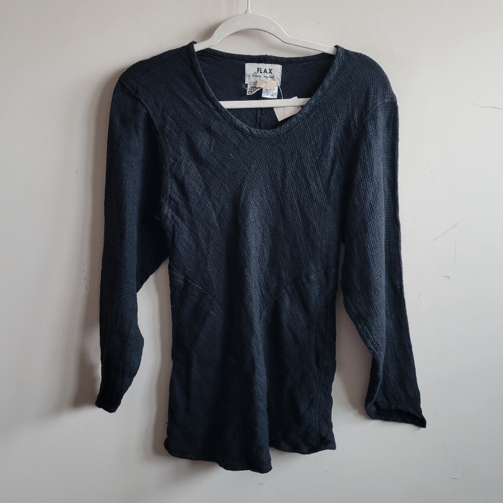 Flax Linen Textured Long‎ Sleeve Black